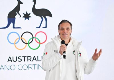 Livigno: announcement of Australian flag bearers at CPO Aquagranda